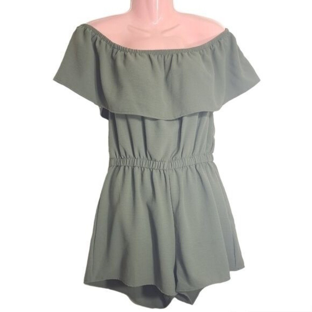 Haute Monde Women's Romper Olive‎ Green Off The Shoulder Size Medium
